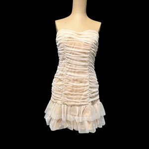 B Wear Strapless Ruched Glitter Mesh Tiered Ruffle Mini Dress Size 5
